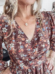 Autumn Bloom Floral Cotton Maxi Dress - Mocha Mousse