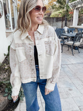 Contrast Fabric Oversized Denim Jacket - Taupe