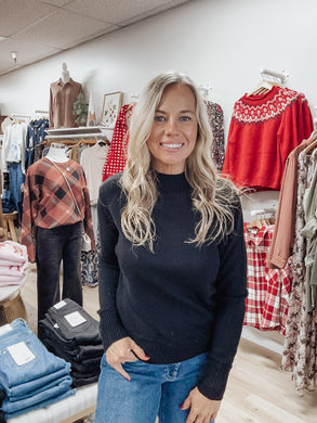 Midnight Ultra Soft Mock Neck Classic Cut Sweater - Black