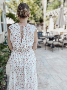 Double V-Neck Ruffled Midi Dress - Terra Cotta