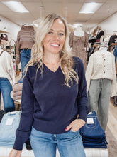 Old Money V Neck Sweater - Navy Blue