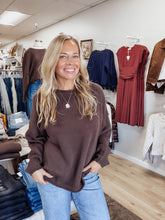 Hollis Raw Edge Extended Shoulder Long Sleeve Sweater - Chocolate Brown