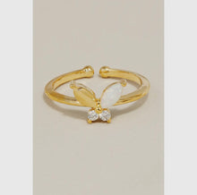 Gold Dipped Studded Butterfly Open Band Ring - Gold