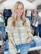 Sunday Morning Stripe Button Up Cardigan - Lemon/Grey