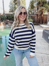 Effortless Style Navy & White Cable Knit Sweater