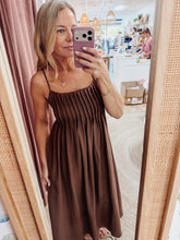 Chocolate Truffle Pintuck Detail Spaghetti Strap Midi Dress
