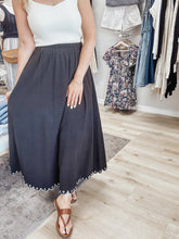 Midnight Bloom High Waist Scallop Embroidered Hem Midi Skirt - Black