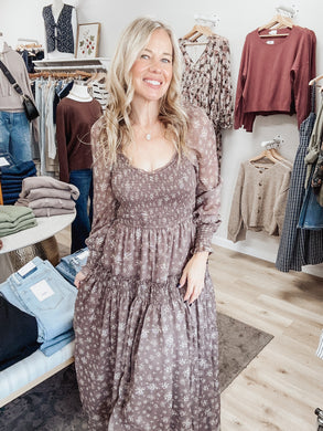 Meadow Bloom Smocked Floral Maxi Dress - Mocha Floral