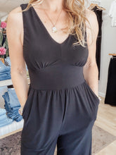 Moonlit Ease V Neck Sleeveless Wide Leg Jumpsuit - Black