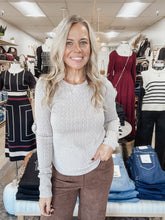 Softstone Puckered Jacquard Crew Neck Top with Thumbhole Detail - Taupe