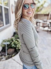 Stacy Ribbed Long Sleeve - Light Olive Stripe
