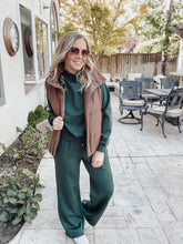 High Society Mock Neck Pullover and Wide Leg Sweatpants Set - Hunter Green