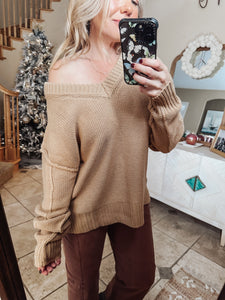 Ember V-Neck Slouch Sweater - Cocoa