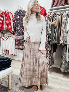 Willow Glen Plaid Printed Maxi Skirt - Mocha