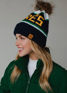 Apres Pom Hat - Navy/Yellow/Green