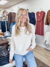 Lila Boat Neck Raw Edge Relaxed Knit Pullover Sweater - Light Khaki