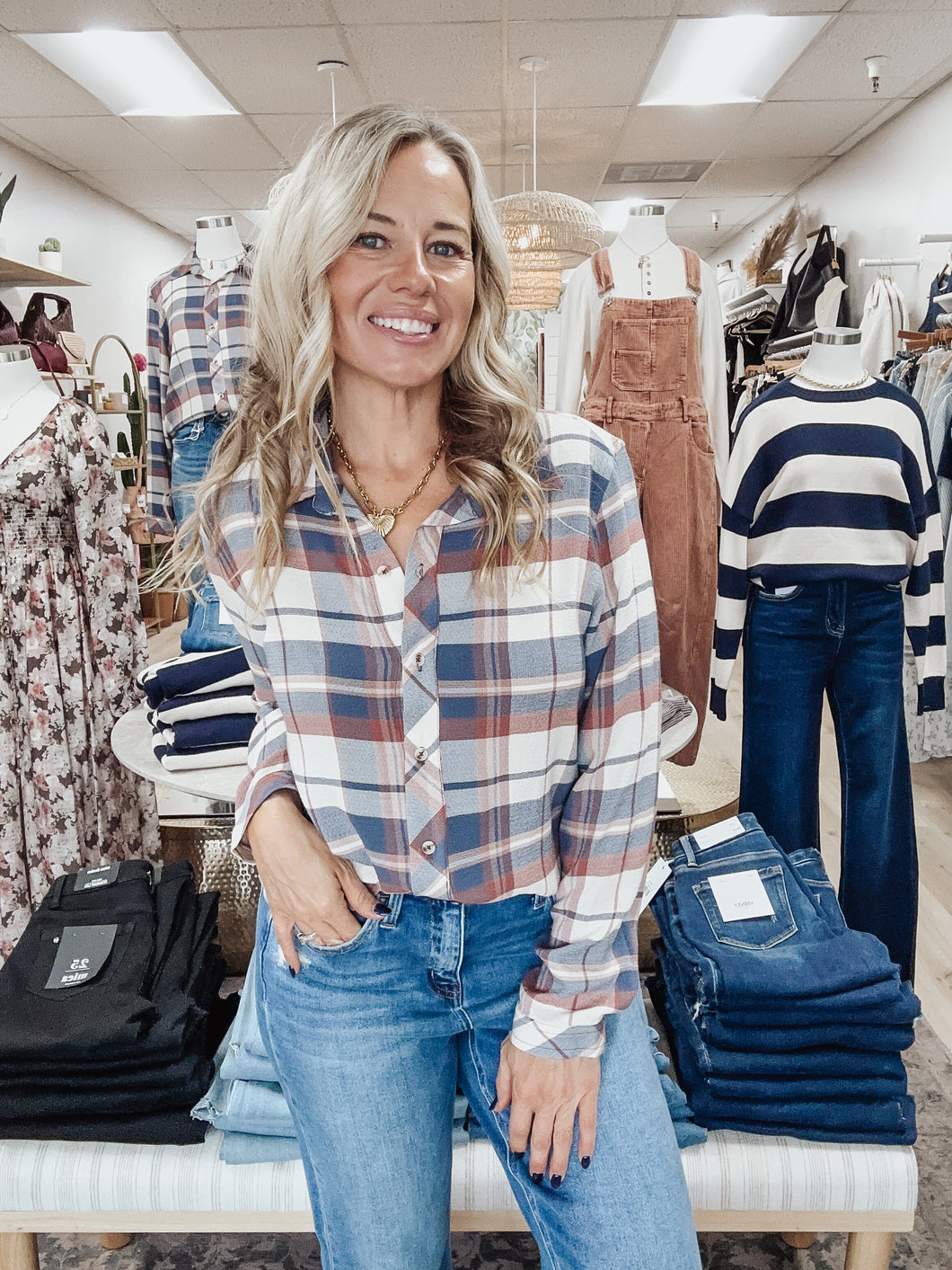 Rust Wood Plaid Shirt - Vintage Indigo