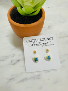 Floral Heart Stud Pack - Blue Gold