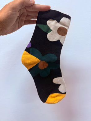 Flower Print Socks - Black/Multi