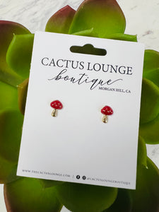 Small Red Mushroom Stud Earrings