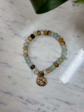 Chunky Beaded Bracelet with Sun Medallion - Multi Stone