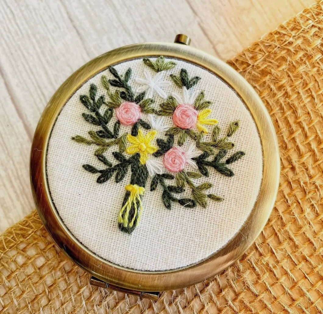 Floral Embroidered Compact Mirror