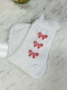 Triple Ribbon Print Crew Socks - White