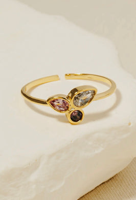 Gold Dipped CZ Tear Studded Band Ring - Gold