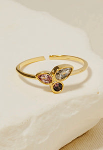 Gold Dipped CZ Tear Studded Band Ring - Gold