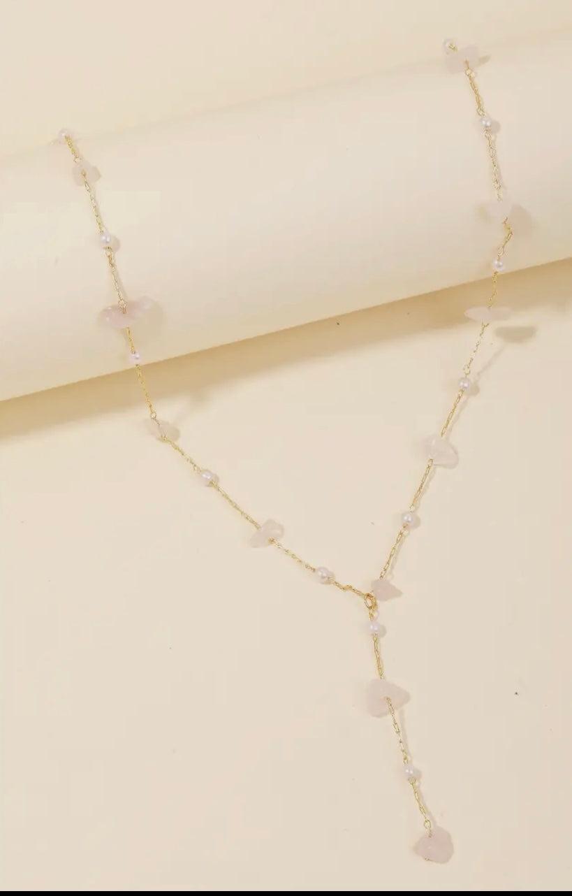 Pearl And Stone Lariat Necklace