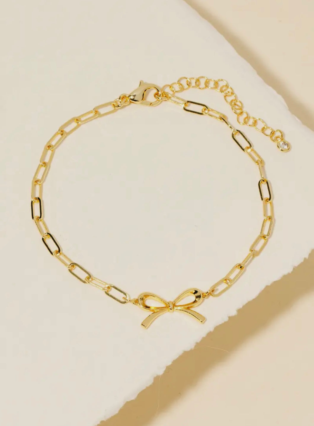 Gold Dipped Ribbon Bow Charm Chain Bracelet