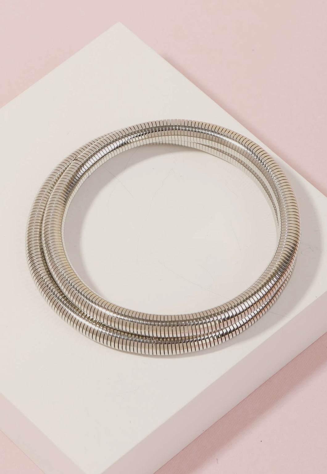 Elastic Coiled Bracelet Set - Silver