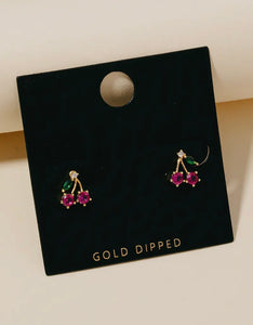 Gold Dipped Mini Cherry Post Stud Earrings