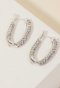 Pave Oval Hinge Hoop Earrings