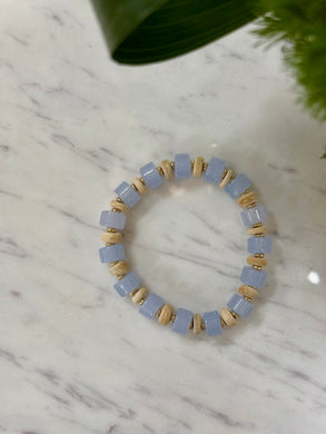 Chunky Wood & Bead Bracelet - Blue/Natural