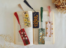 Linen Bookmark with Floral Embroidery