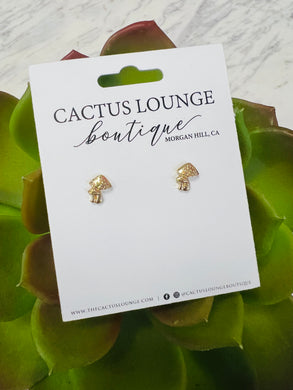 Simple Mushroom Duo Stud Earrings - Gold