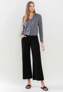 Sawyer High Rise Raw Hem Wide Leg - Jet Black