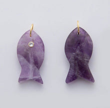 Amethyst Stone Fish Pendant with 16K Gold Filled 2mm Minimalist Torque Cuff Collar Necklace
