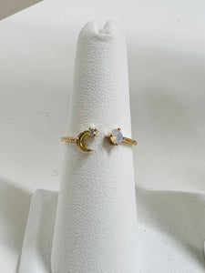 Crescent Moon and Stone Ring - Gold