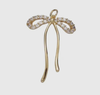 Dainty Bow with Pavé Detail Charm Bar - Gold