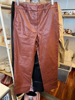 FINAL SALE P18749 Faux Leather Straight Leg Pant - Cherrywood