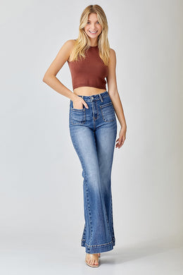 FINAL SALE Bailey High Rise Front Patch Pocket Bell Bottom Jeans