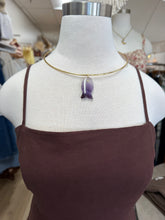Amethyst Stone Fish Pendant with 16K Gold Filled 2mm Minimalist Torque Cuff Collar Necklace