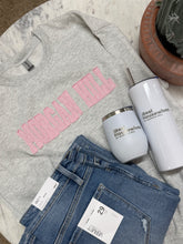 Morgan Hill Crew Sweatshirt - Grey with Pink Letters ✨ In Stock