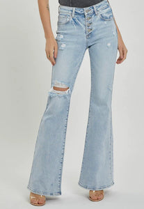 Kate Mid Rise Button Down Flare Jeans