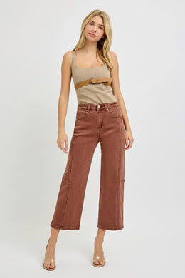 Traci High Rise Crop Wide Leg Barrel Jean - Espresso