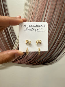 Simple Bow and Simple Hoop Earring Set - Gold