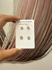 Mini Bow Studs & Pave Circle Earring Set - Gold