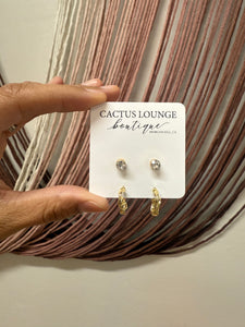 Crystal Studs & Twisted Hoop Earring Set - Gold